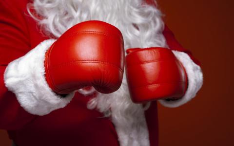 圣诞老人，拳击，红色，手套，白色，圣诞节