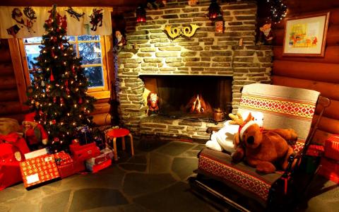 新年，礼物，圣诞树，圣诞节，壁炉