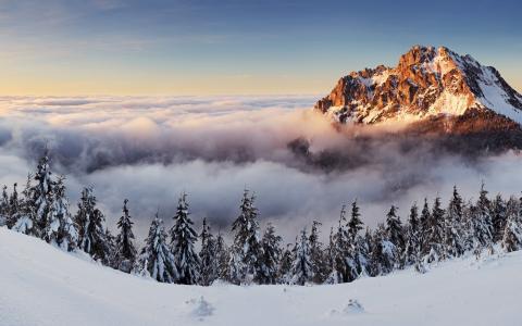 自然，山，冬天，美丽，超级照片