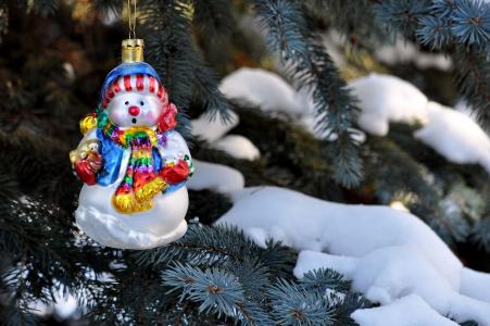 玩具，雪人，树，树，冷杉，针，分支机构，冬季，雪，假期，性质，新年，圣诞节