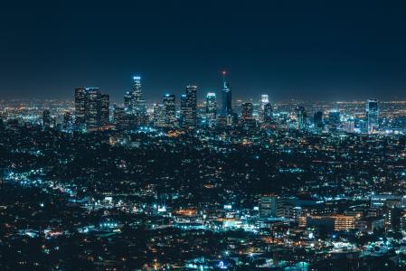 洛杉矶，城市，灯光，晚上