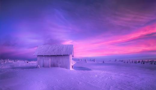 挪威，冬天，家，雪，天空，美女
