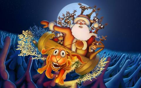 狗，鹿，新的一年，圣诞老人，月亮，夜