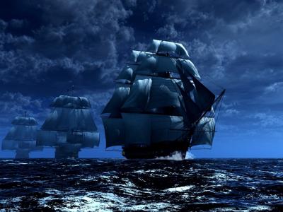 海浪，船舶，舰队，帆，桅杆，系统