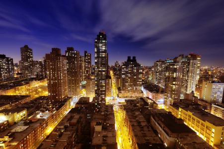 夜，纽约，街，纽约，光，城市
