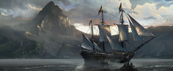 海盗，岛屿，船，双桅船