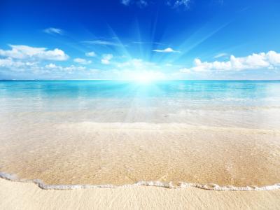 夏天，大海，沙滩，天空，太阳，沙子
