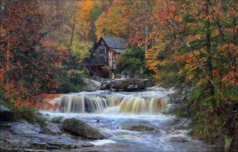水，树木，房屋，森林，秋天，物体，自然，宽屏