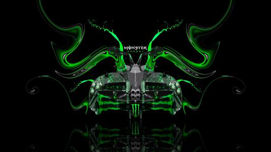 托尼科汉帕加尼Huayra怪物能量打开门门户网站备份绿色塑料黑色饮料酸性埃尼托尼汽车Photoshop高清壁纸托尼·科汉Photoshop风格帕加尼怀拉怪物能量，