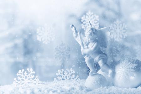 天使，雕像，雪球，雪花，雪，一个球