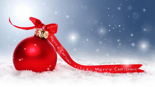 新年，假期，丝带，圣诞装饰品，球，红色，圣诞节，新年，圣诞节，背景，雪，雪花，雪，壁纸，宽屏，全屏，宽屏，高清壁纸，背景，壁纸