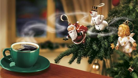 新的一年，咖啡，圣诞树，圣诞老人，雪人，天使