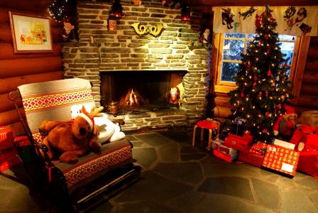 新年，圣诞节，假期，树，礼物，壁炉
