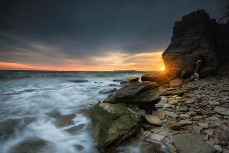 岩石，石头，海，波浪，日落，Ivailo Bosev