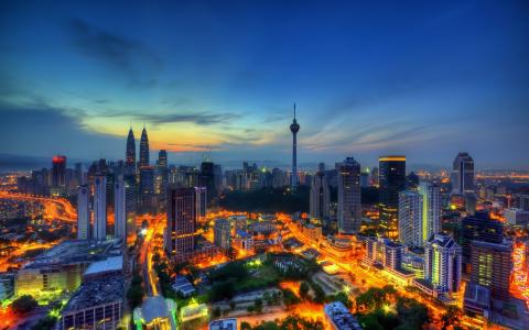 吉隆坡，日落，4k，摩天大楼，城市景观，马来西亚