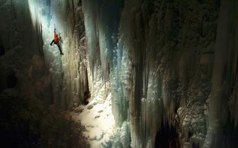 登山者，洞穴，光，表面，目标，情况，高度，墙壁，光线，冰