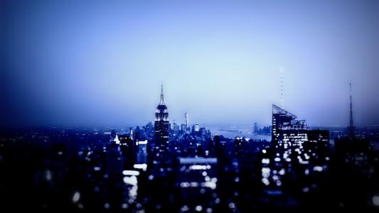 城市，城市，摩天大楼，建筑物，夜，灯