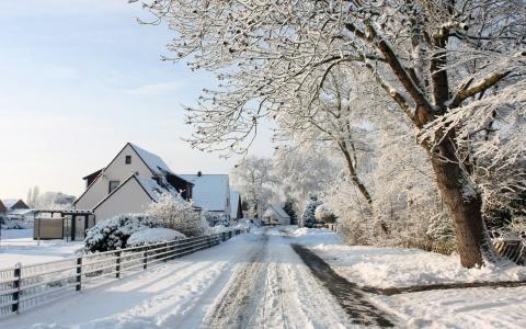 路，村庄，冬天