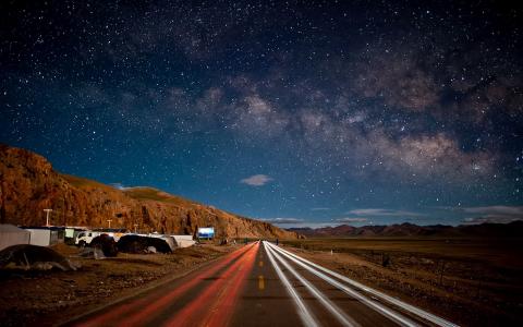 晚上，天空，星星，高速公路