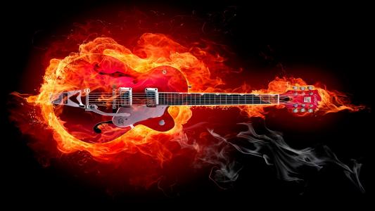 在淋浴火，驾驶音乐，吉他