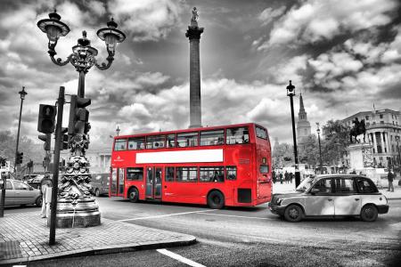路，城市，伦敦，晚上，灯，英格兰，伦敦，黑色和白色，街，模糊，巴士