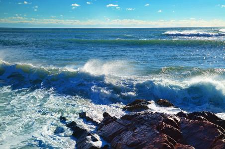 海洋，波浪，石头