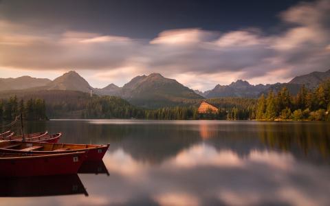 湖，山，Tatra国家公园，Strbske普莱索，小船
