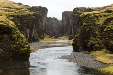 性质，河，悬崖，悬崖，人，冰岛