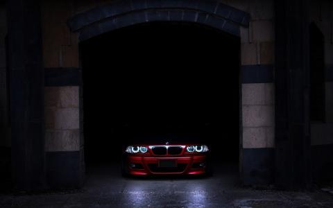 宝马，红色，前面，车库，阴影