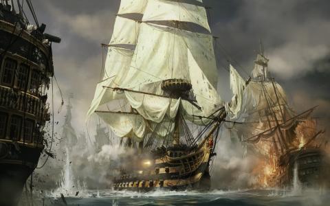 艺术，船舶，古代，战斗，海军，舰队，海军