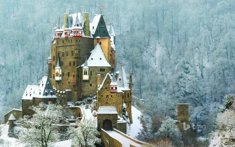 性质，冬季，山，城堡，德国，照片，冰