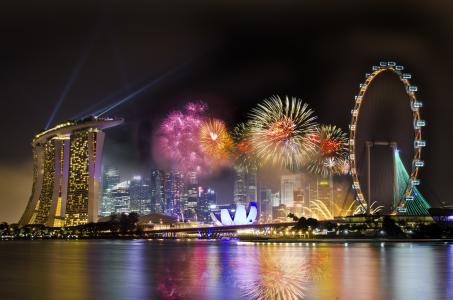 新加坡，车轮，酒店，评论，新加坡，城市，夜间