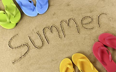 夏天，拖鞋，沙子