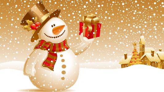新年，圣诞节，礼物，雪，冬天，雪人