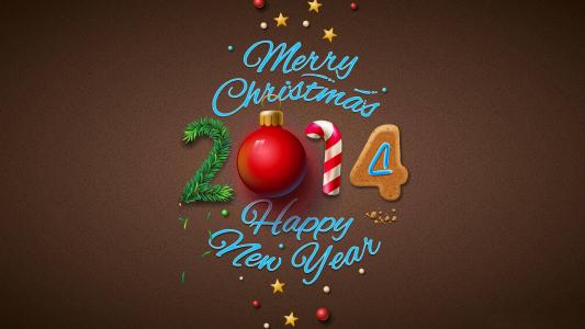 新年，2014年，新年，圣诞快乐，圣诞树，壁纸，球
