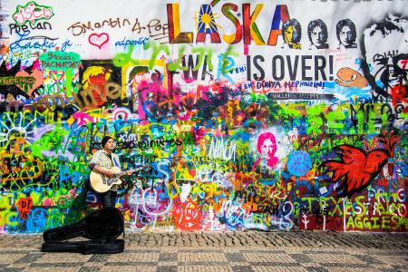 墙壁，涂鸦，颜色，多彩多姿，约翰·列侬，布拉格，男子，吉他，音乐墙