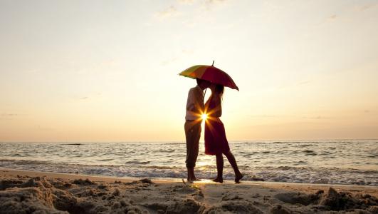 夫妇，海滩，海，爱，照片，积极