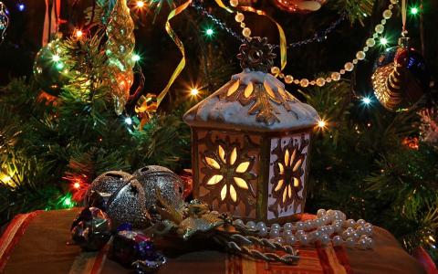 新年，圣诞节，圣诞树，灯笼，玩具，花环，装饰