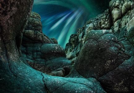 峭壁，barents海，极光borealis，teribirka，摩尔曼斯克，Alexey Suloev