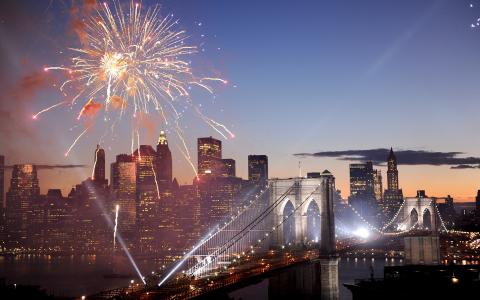 美国，美国，烟花，纽约，敬礼，烟花，布鲁克林大桥