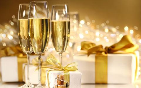 新年，假期，礼物，香槟