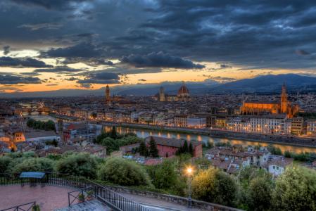 意大利，全景，佛罗伦萨，托斯卡纳，晚上，日落