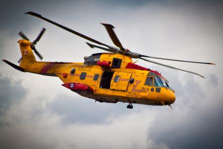 直升机，黄色，救生员，飞行，加拿大
