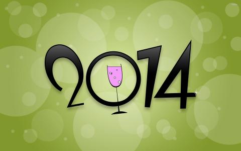 图片，新年快乐，2014年，玻璃，绿色背景