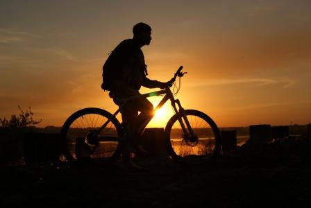 天空，男孩，日落，自行车