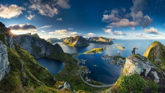 挪威，山，峡湾，镇，美丽