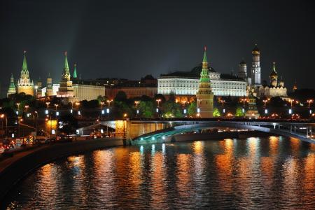晚上，莫斯科，城市，灯光