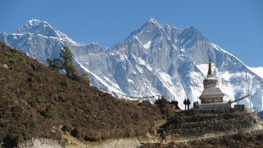 尼泊尔，山，首脑会议，寺，人，路径，天空，美女
