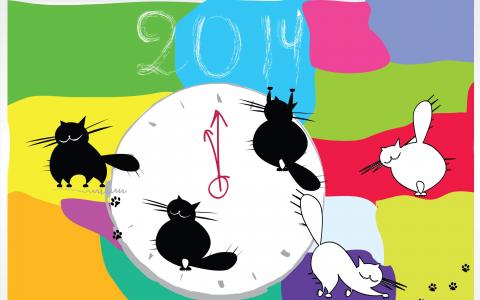 新的一年，2014年，手表，猫
