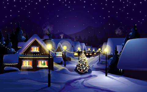 镇，圣诞节心情，美容，灯，窗口，冬天